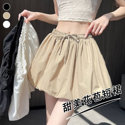 Adjustable Paperbag Waist Mini Skirt in Solid Tone