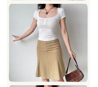 Plain High Rise Mini A-Line Skirt