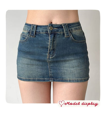 Low Rise Denim Mini Skirt