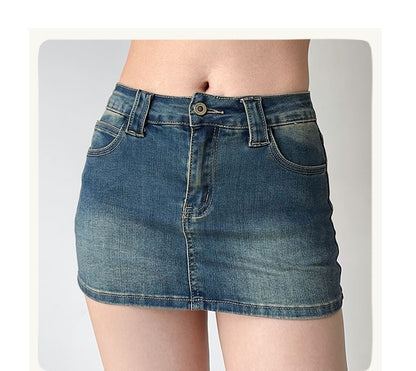 Low Rise Denim Mini Skirt