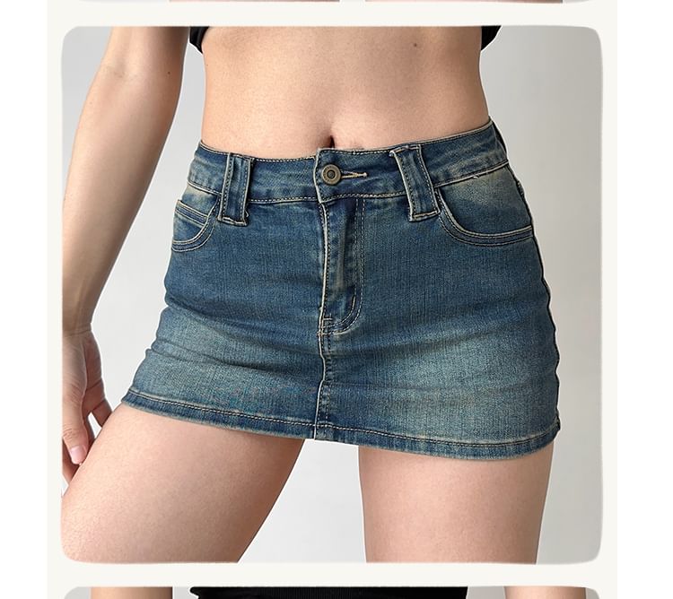Low Rise Denim Mini Skirt