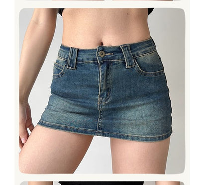 Low Rise Denim Mini Skirt