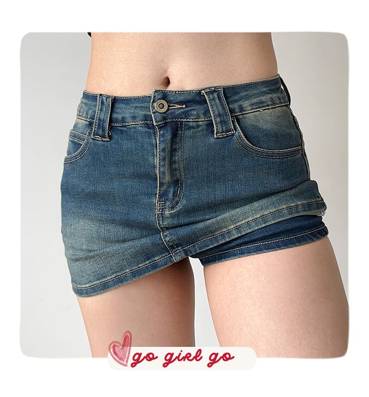 Low Rise Denim Mini Skirt