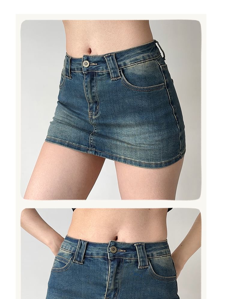 Low Rise Denim Mini Skirt