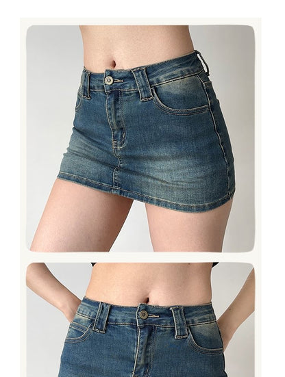 Low Rise Denim Mini Skirt