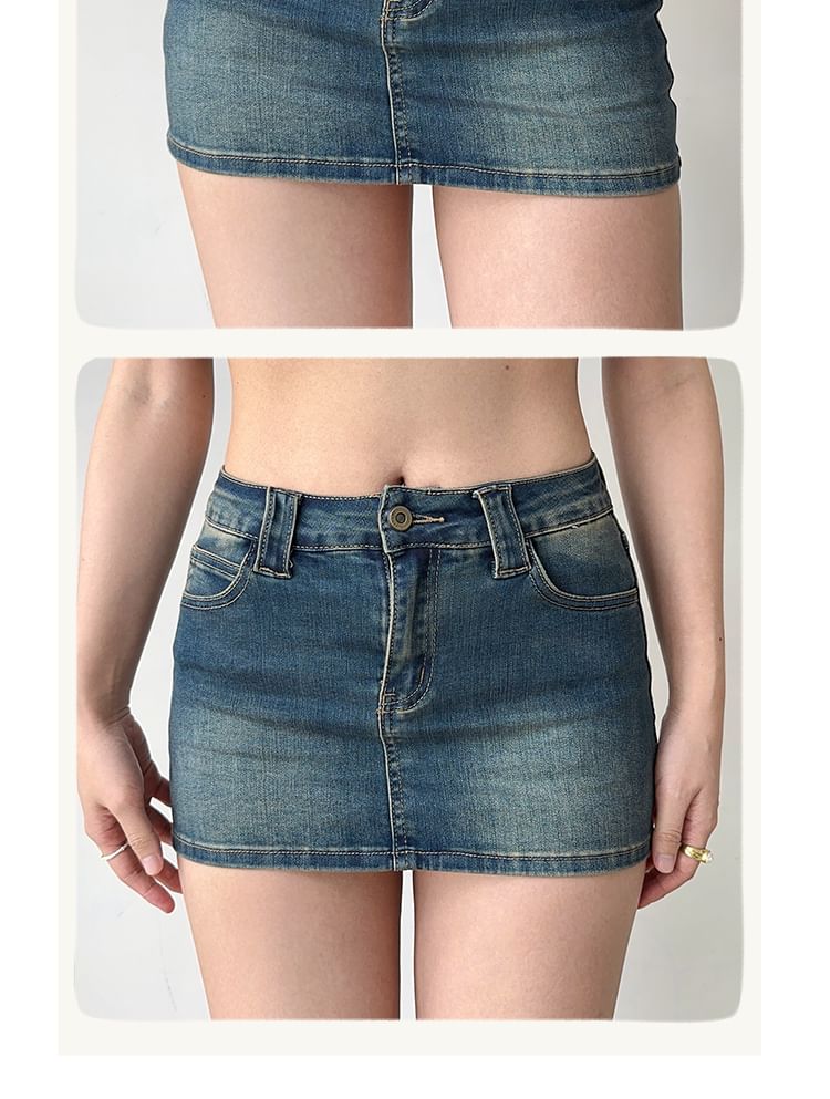 Low Rise Denim Mini Skirt