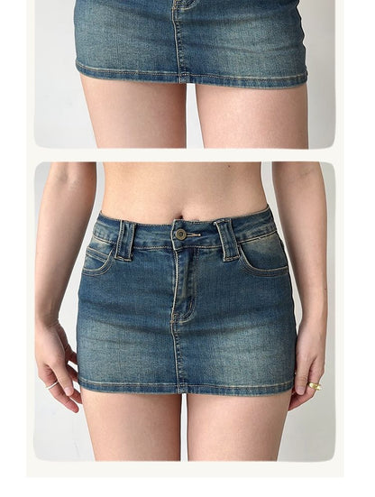 Low Rise Denim Mini Skirt
