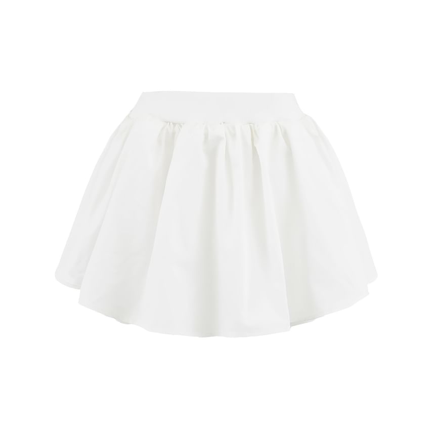Solid Mini Skirt with Cinched Waistband