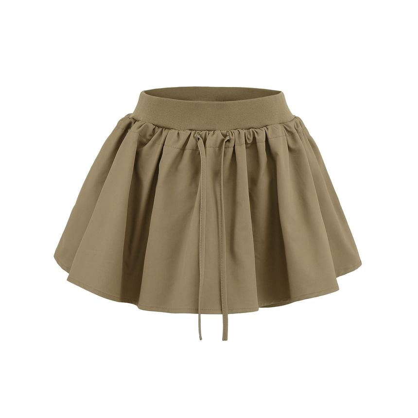 Solid Mini Skirt with Cinched Waistband