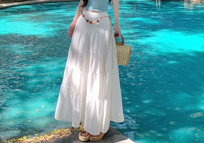 Sheer Crop Camisole with High Waist Maxi A-Line Skirt Set