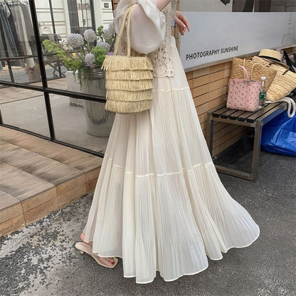 High Rise Pleated Maxi A-Line Skirt in Plain Design