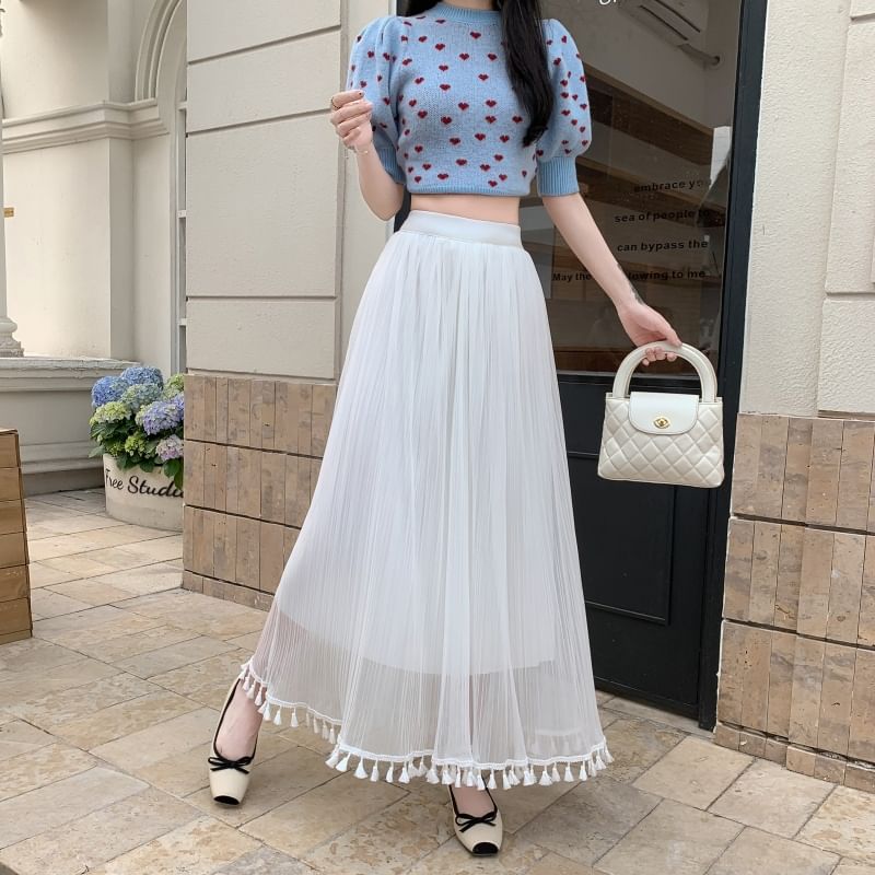 Tasseled High Rise Maxi Fishtail Skirt