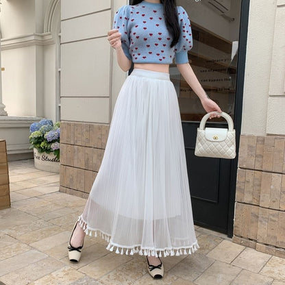 Tasseled High Rise Maxi Fishtail Skirt