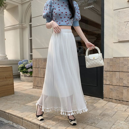 Tasseled High Rise Maxi Fishtail Skirt
