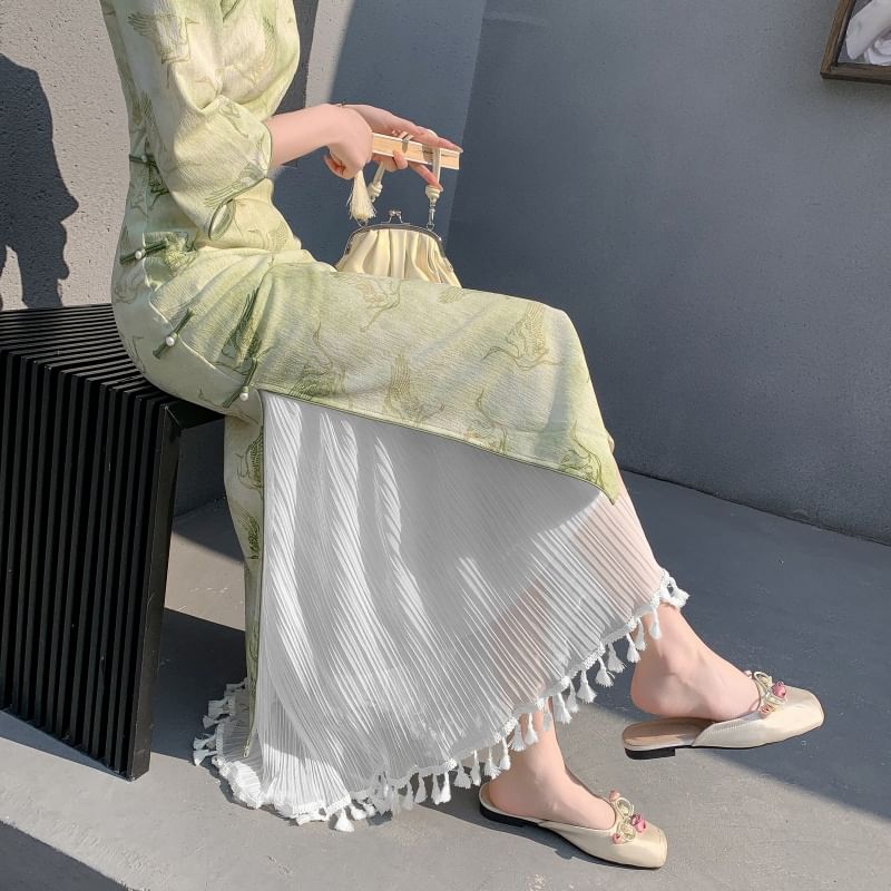 Tasseled High Rise Maxi Fishtail Skirt