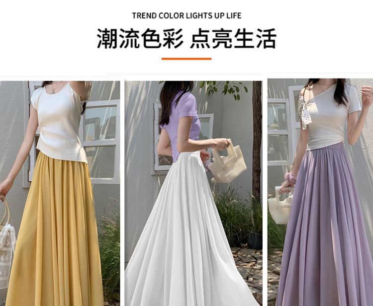 Plain High Waist Maxi A-Line Skirt