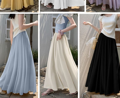 Plain High Waist Maxi A-Line Skirt