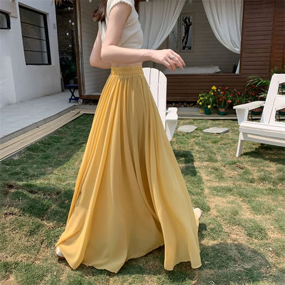 Plain High Waist Maxi A-Line Skirt
