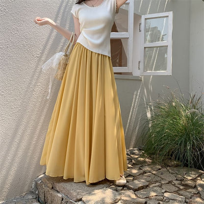 Plain High Waist Maxi A-Line Skirt