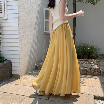 Plain High Waist Maxi A-Line Skirt