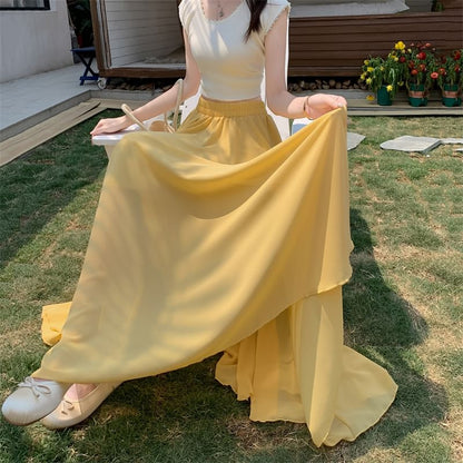 Plain High Waist Maxi A-Line Skirt