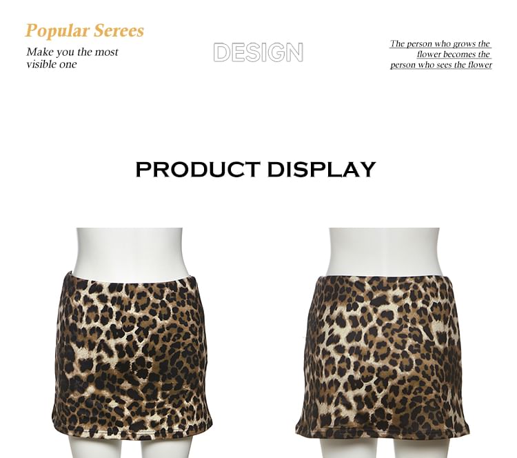 Leopard Print Mid Rise Pencil Mini Skirt