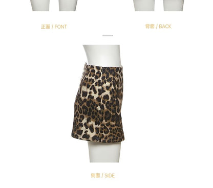 Leopard Print Mid Rise Pencil Mini Skirt