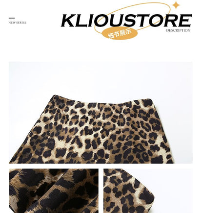 Leopard Print Mid Rise Pencil Mini Skirt