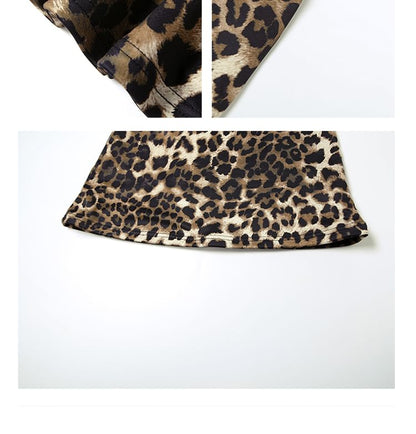 Leopard Print Mid Rise Pencil Mini Skirt