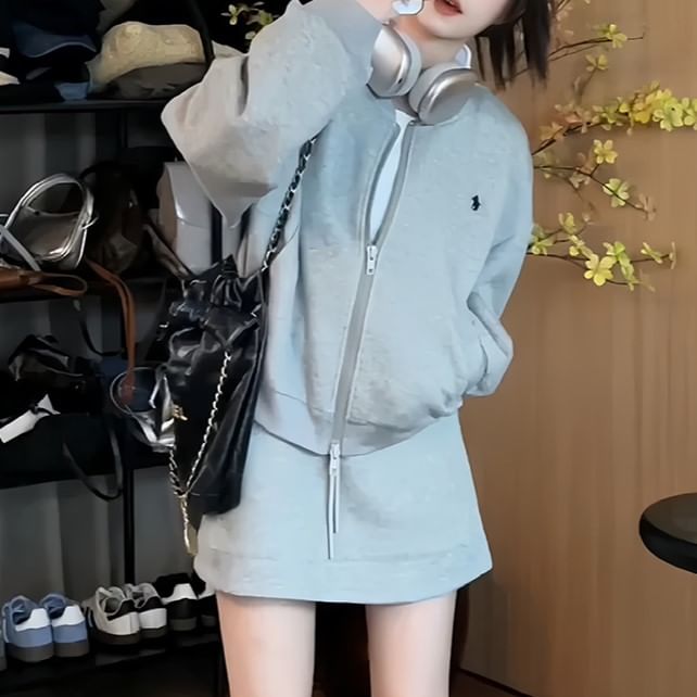 Collared Logo Zip Jacket & High Rise Mini A-Line Skirt Set