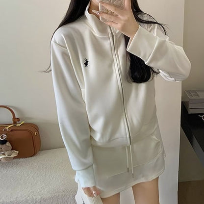 Collared Logo Zip Jacket & High Rise Mini A-Line Skirt Set