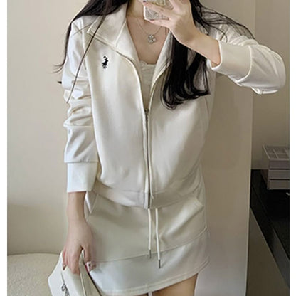 Collared Logo Zip Jacket & High Rise Mini A-Line Skirt Set