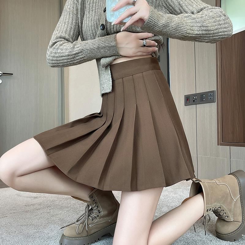 Pleated High Waist Mini A-Line Skirt with Various Designs