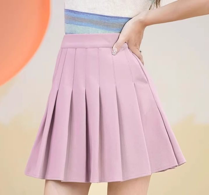 Pleated High Waist Mini A-Line Skirt with Various Designs