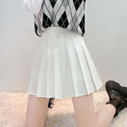 Pleated High Rise Mini A-Line Skirt with Multiple Patterns