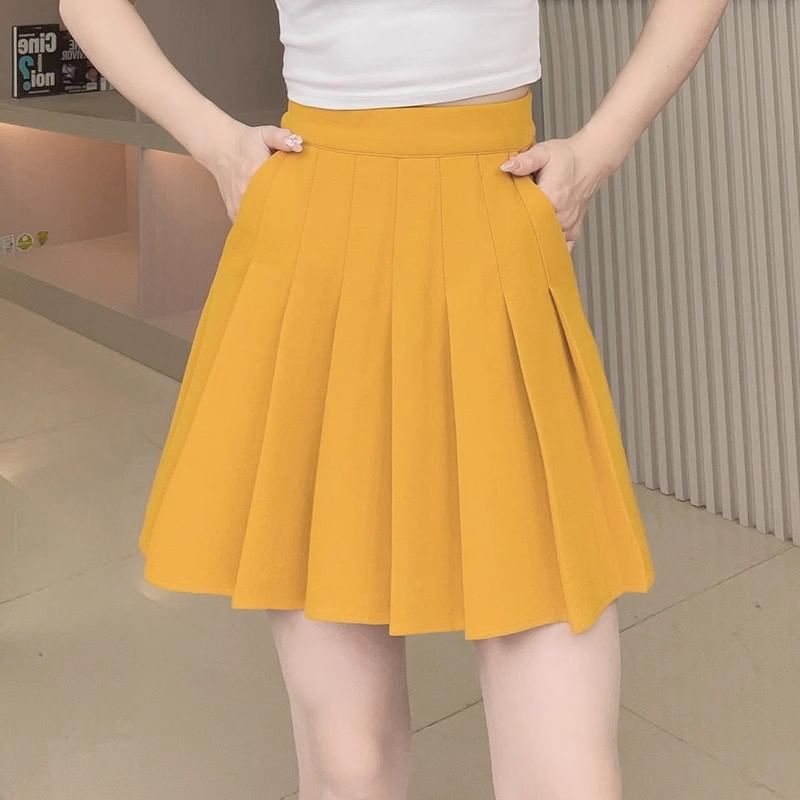 Pleated High Rise Mini A-Line Skirt with Multiple Patterns