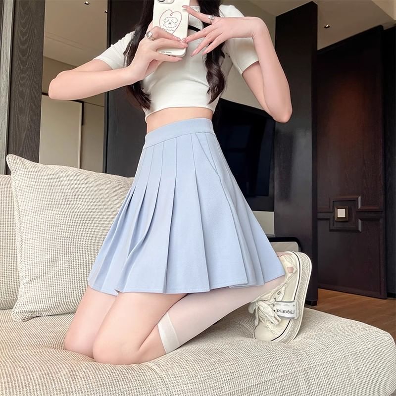 Pleated High Rise Mini A-Line Skirt with Multiple Patterns