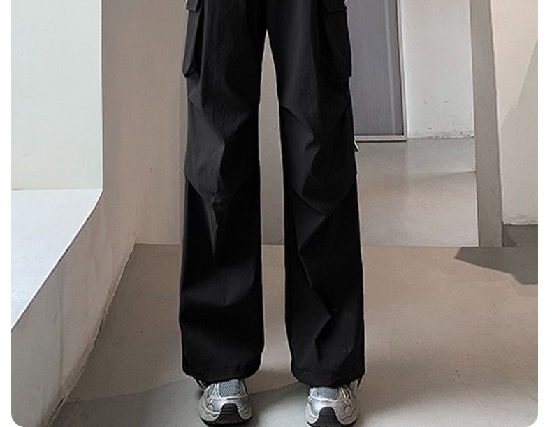High Rise Plain Drawstring Baggy Cargo Pants