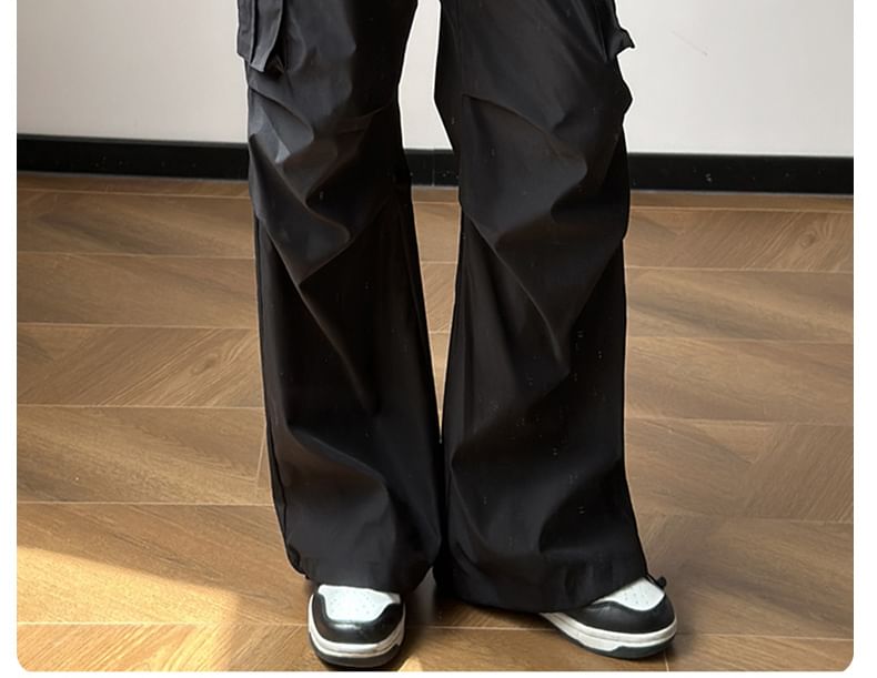 High Rise Plain Drawstring Baggy Cargo Pants