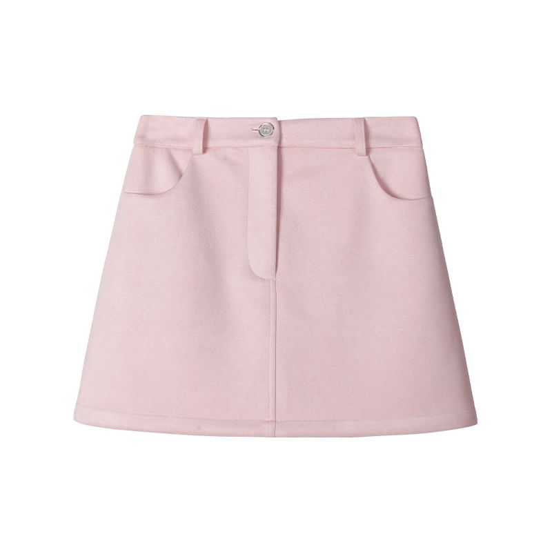 Faux Suede Zip Jacket & High Waist Mini A-Line Skirt Set