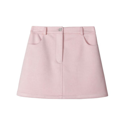 Faux Suede Zip Jacket & High Waist Mini A-Line Skirt Set