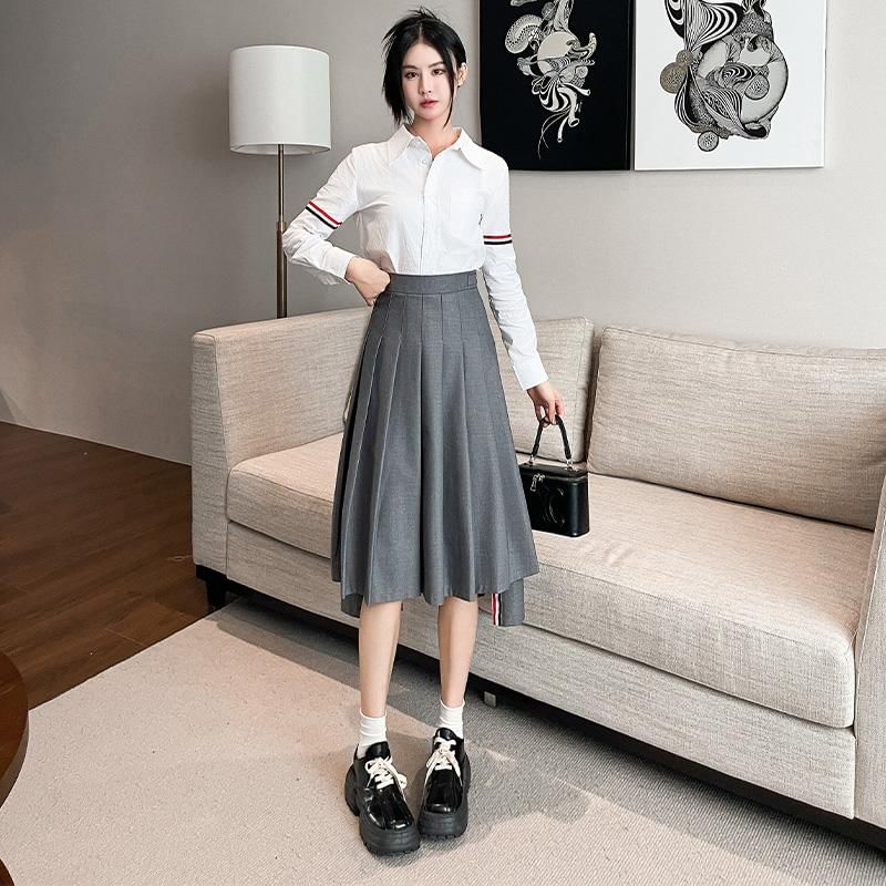 Asymmetrical Pleated High Waist Midi A-Line Skirt