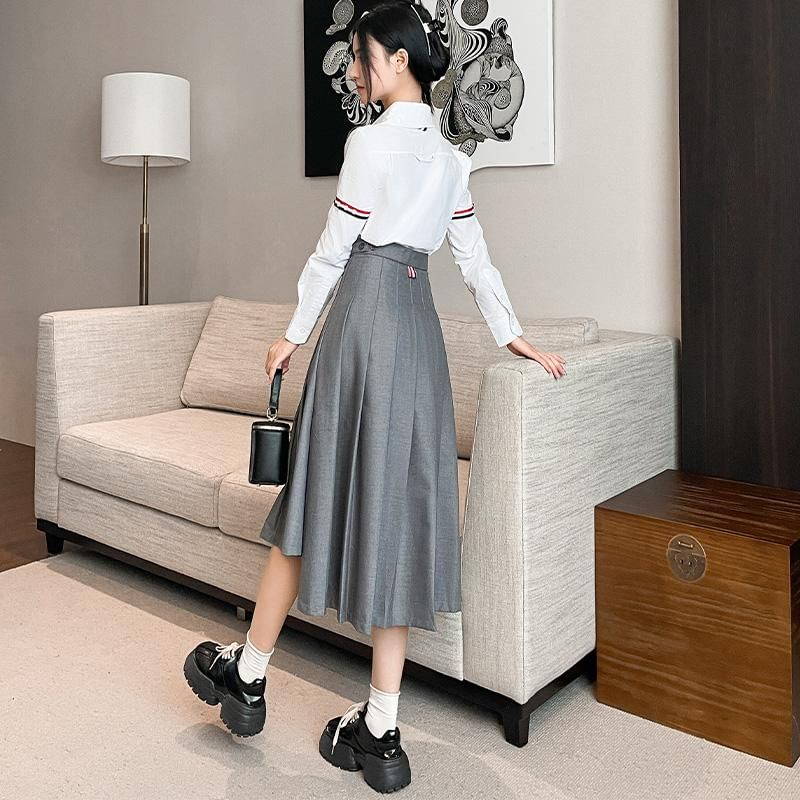 Asymmetrical Pleated High Waist Midi A-Line Skirt