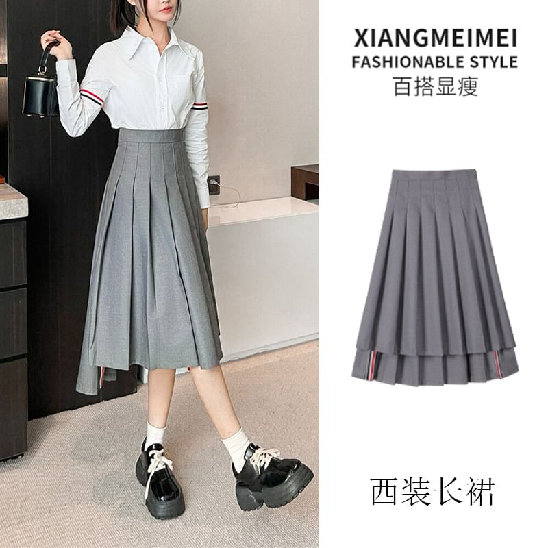 Asymmetrical Pleated High Waist Midi A-Line Skirt