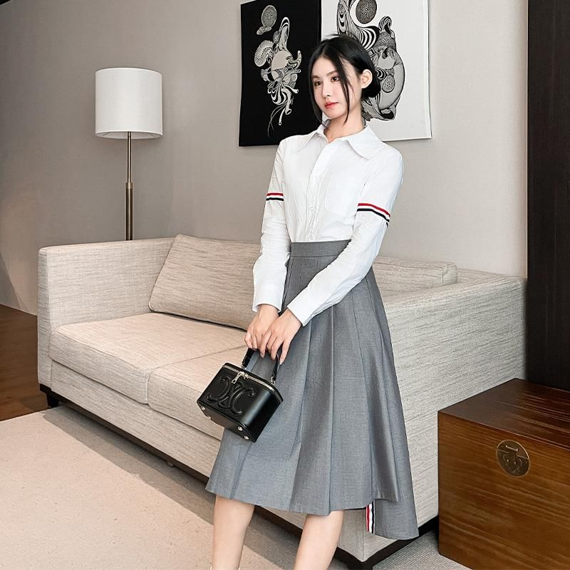 Asymmetrical Pleated High Waist Midi A-Line Skirt