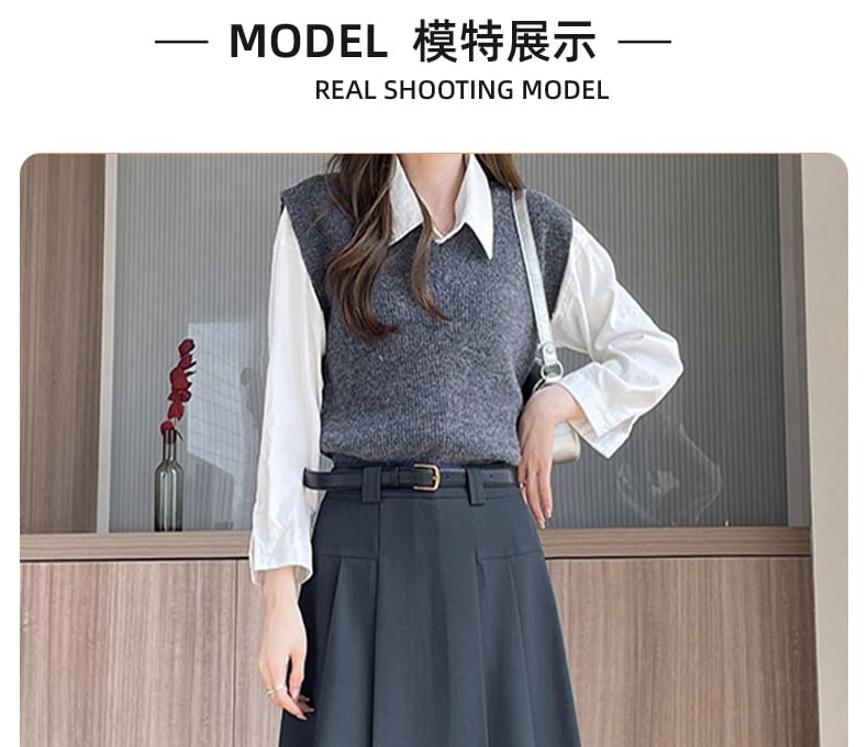 Pleated High Waist Midi A-Line Skirt in Plain Style