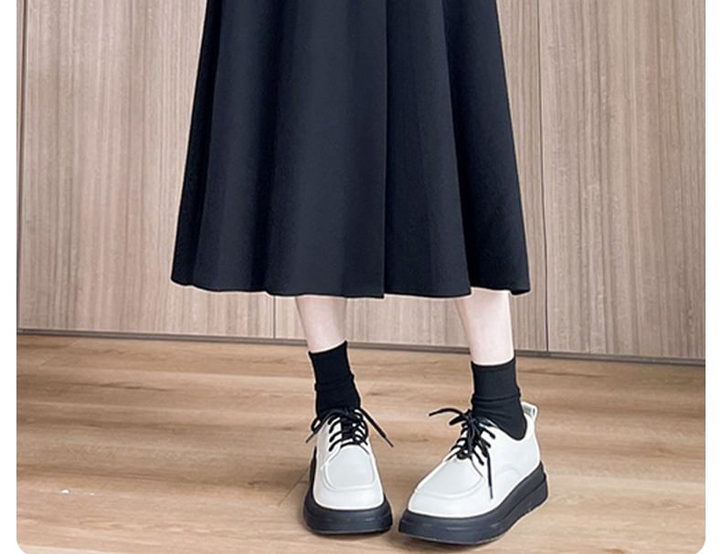 Pleated High Waist Midi A-Line Skirt in Plain Style
