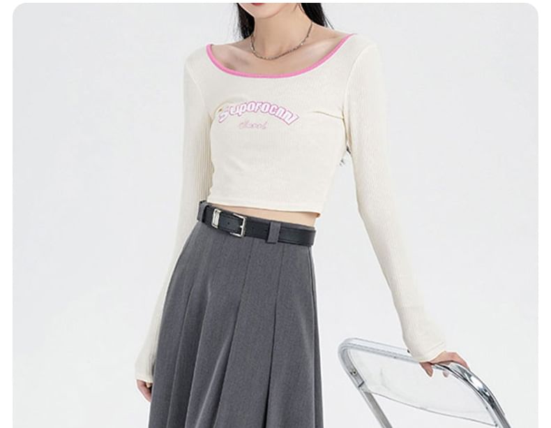 Pleated High Waist Midi A-Line Skirt in Plain Style
