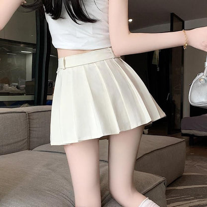 Asymmetrical Pleated Belted High Waist Mini A-Line Skirt