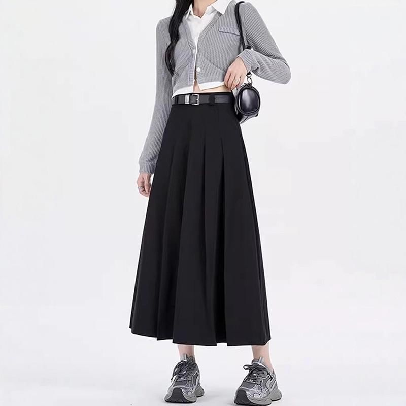 Plain High Rise Midi A-Line Skirt